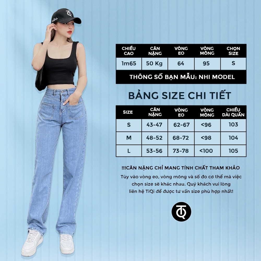 Quần Jean Suông Ống Rộng Nữ Lưng Cao 2 Túi Cá Tính Tiqi Jeans B2-232