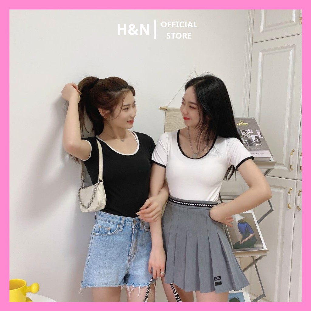 Áo thun nữ cộc tay, áo thun cổ tròn nhiều màu xinh xắn - H&amp;N Store