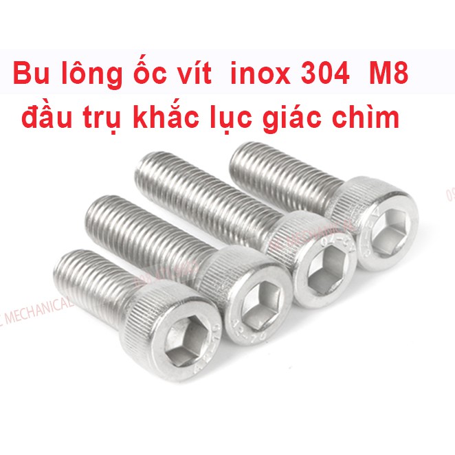 Bu lông ốc vít  inox 304  M8 đầu trụ khắc lục giác chìm