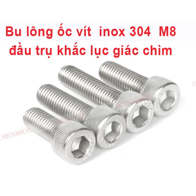 Bu lông ốc vít  inox 304  M8 đầu trụ khắc lục giác chìm