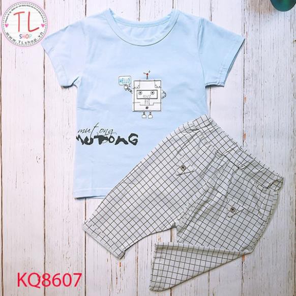 Thời trang trẻ em - Bộ quần sọc áo ngắn tay hình robot - Bộ bé trai - Bộ bé gái