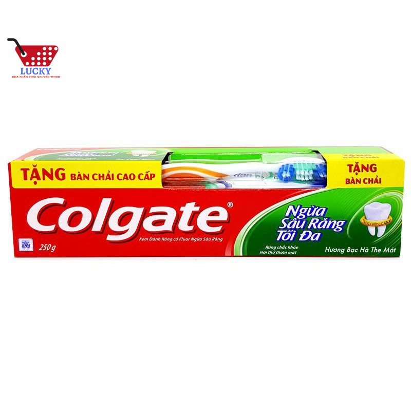 Kem đánh răng Colgate 225g Siêu Chắc Khỏe- Tặng bàn chải Lông tơ Cao Cấp