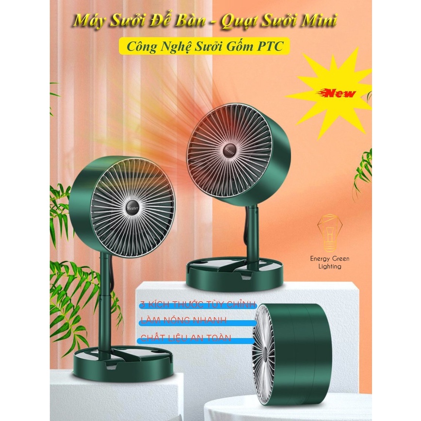 Máy Sưởi Để Bàn Energy Green Lighting TN036, Quạt Sưởi Mini - Công Nghệ Sưởi Gốm PTC Ceramic-Công Suất 600-1000w