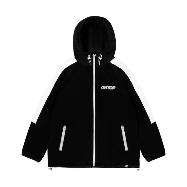 Áo khoác dù nam có mũ ONTOP màu đen, jacket form rộng unisex Bold Track Hooded Windbreaker - XL
