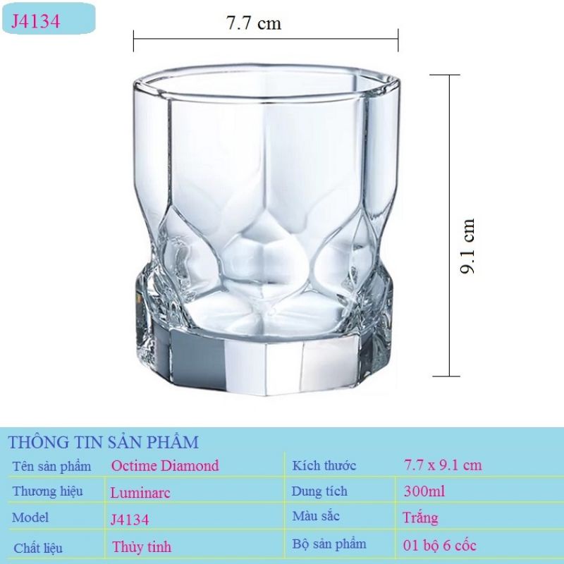 Bộ 6 ly thủy tinh thấp Luminarc Octime 300ml