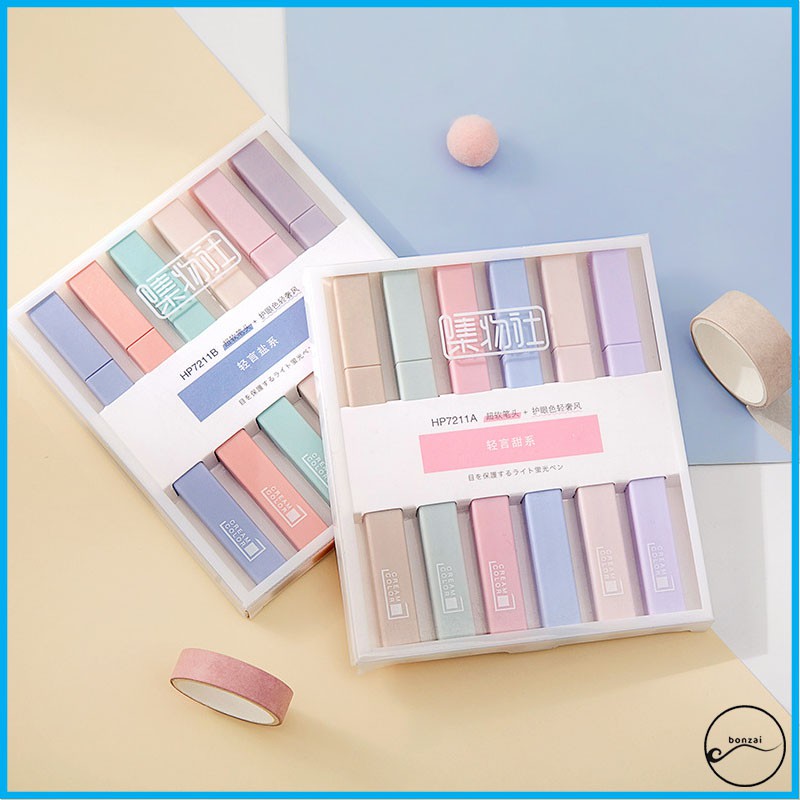 Set 6 bút đánh dấu vuông Pastel siêu đáng yêu ( Bút Highlight)