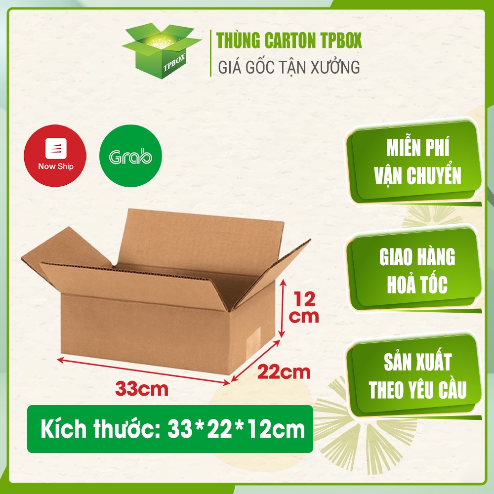 Thùng giấy carton size 33x22x12cm - Bộ 10 hộp đóng hàng