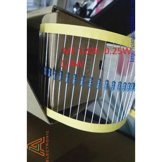 Điện trở mf 220k 0.25w 1/4w 1% chân đồng t1g7điện trở mf 220k 0.25w 1/4w 1% chân đồng t1g7