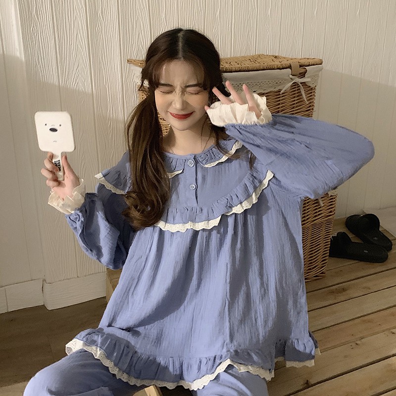 Đồ ngủ tiểu thư ngọt ngào dễ thương kiểu Hàn Quốc | BigBuy360 - bigbuy360.vn