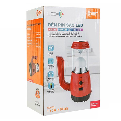 Đèn Pin Sạc Led Comet CRT22 công suất 6W, kiêm đèn sạc, có tay cầm