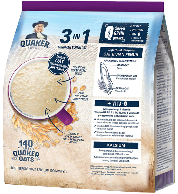 Thức uống yến mạch Quaker 3in1 Vị Berry Burst Gói 450g | BigBuy360 - bigbuy360.vn