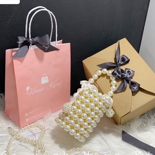 Túi tiểu thư kết chuỗi ngọc, nơ siêu xinh