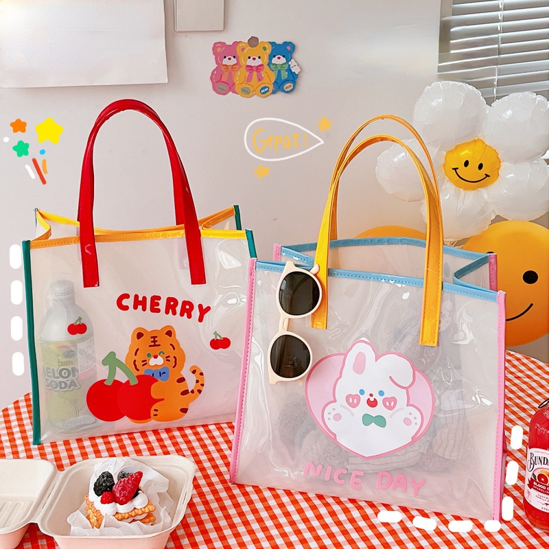 Túi Xách Đeo Vai Trong Suốt Họa Tiết Gấu Hoạt Hình Chống Thấm Nước Cho Nữ