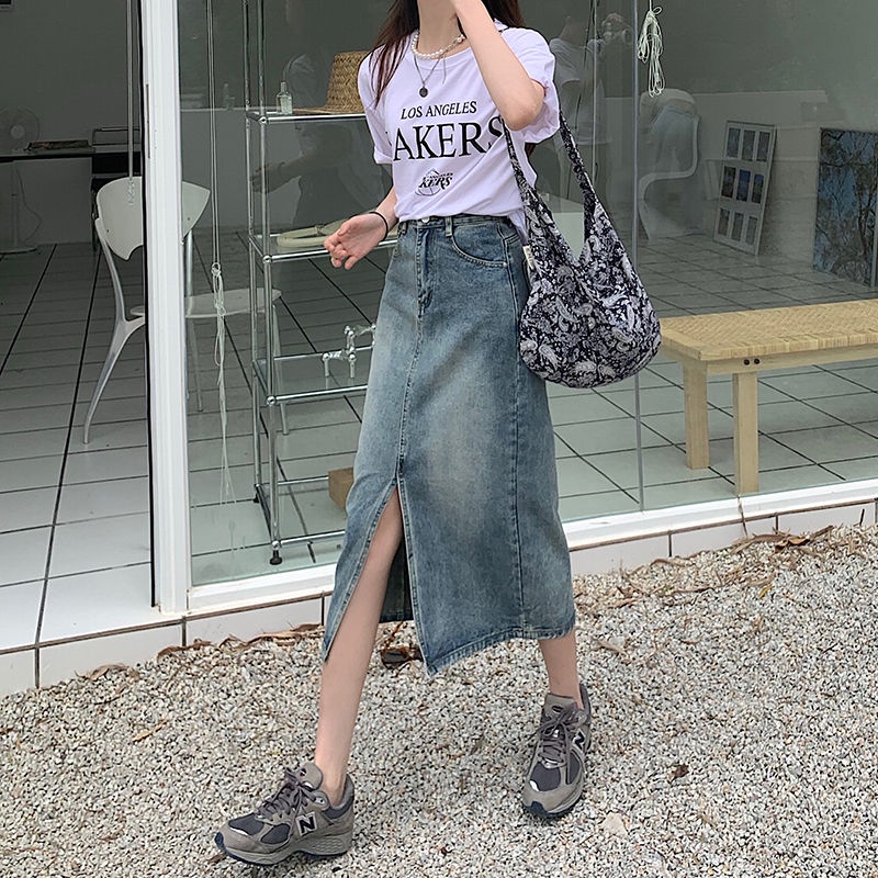 Chân váy jean Dáng Chữ A Lưng Cao Phong Cách Hàn Quốc Thời Trang Cho Nữ