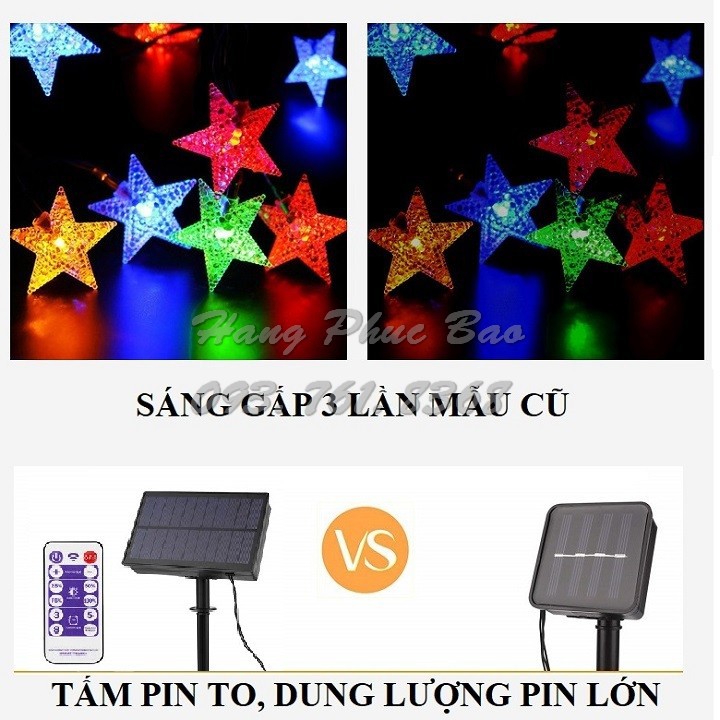 Đèn led dây năng lượng mặt trời hình ngôi sao 60 bóng 11m 8 kiểu nháy 4 mức sáng