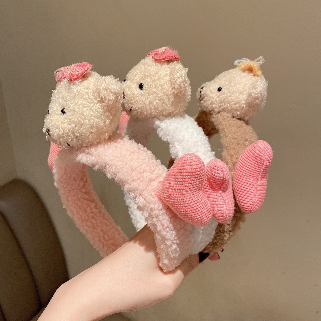 Băng Đô Cài Tóc Rửa Mặt/Trang Điểm Bằng Vải Bông Hình Gấu Dễ Thương Phong Cách Hàn Quốc Cho Nữ