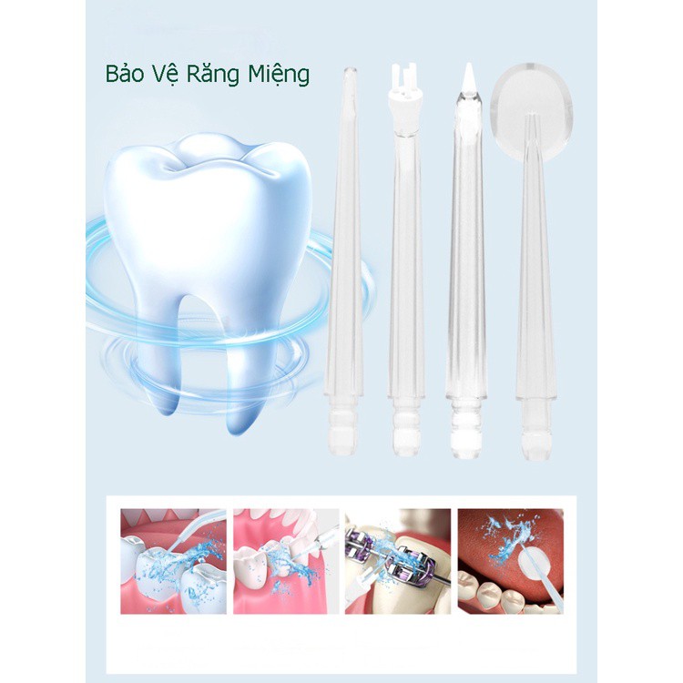 Máy tăm nước cầm tay  Oral Irrigator - Tăm nước xịt vệ sinh làm sạch kẽ răng miệng công nghệ Châu Âu, 3 chế độ xịt