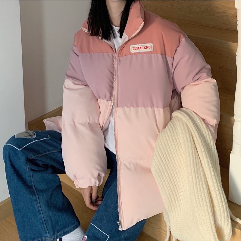 Áo Phao Béo Nam Nữ Màu Hồng Xanh Pastel Cổ Cao Dài Tay Lót Bông Siêu Dày Thời Trang Đại Hàn Phong Cách Hàn Quốc