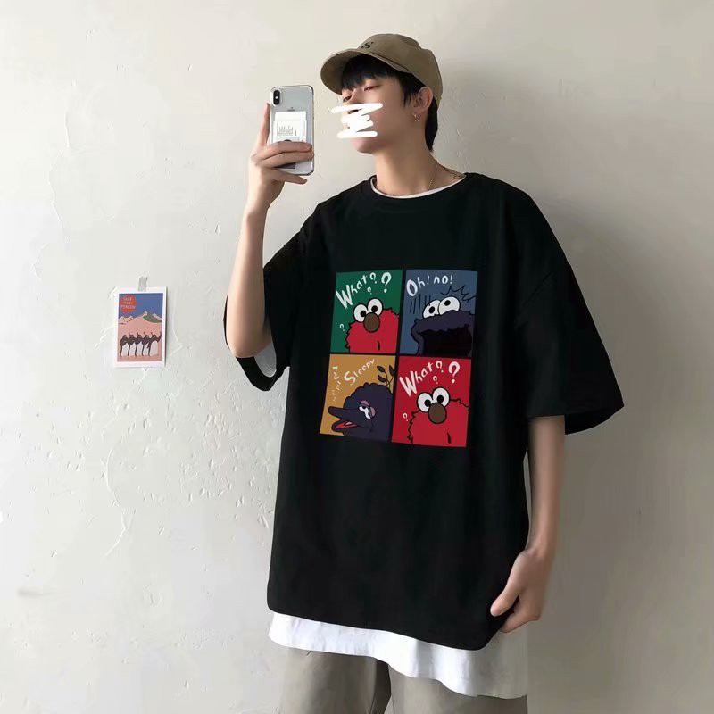 [Mã FAMAYMA giảm 10K đơn 50K] Áo thun tay ngắn dáng rộng họa thời trang cho nam size S-5XL