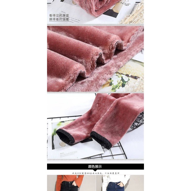 Quần Jean Dài Lót Lông Cừu Dày / Không Lót Lông Cừu Eo Cao Dáng Ôm Màu Đen Thời Trang Mùa Đông Cho Nữ