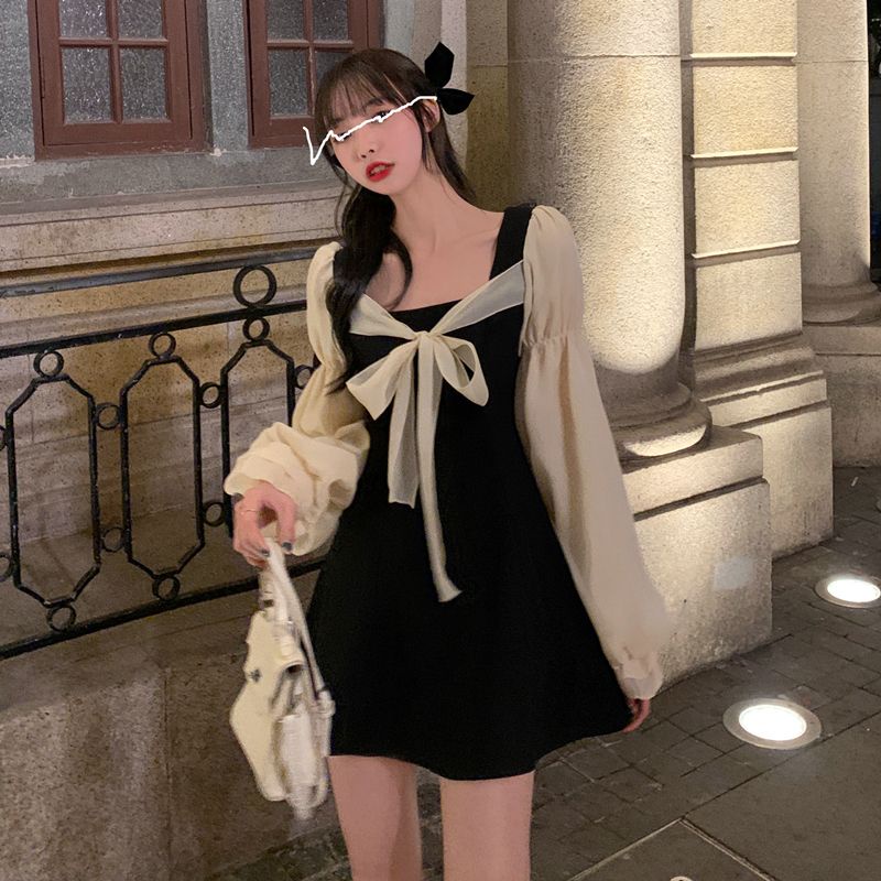 Đầm Ngắn Cổ Vuông Sọc Ca Rô Dáng Ôm Thời Trang Retro Pháp 2022