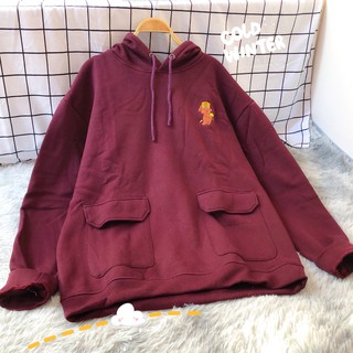 Áo Hoodie Nỉ Bông Túi Hộp Đỏ Mận thêu hình BabyDog