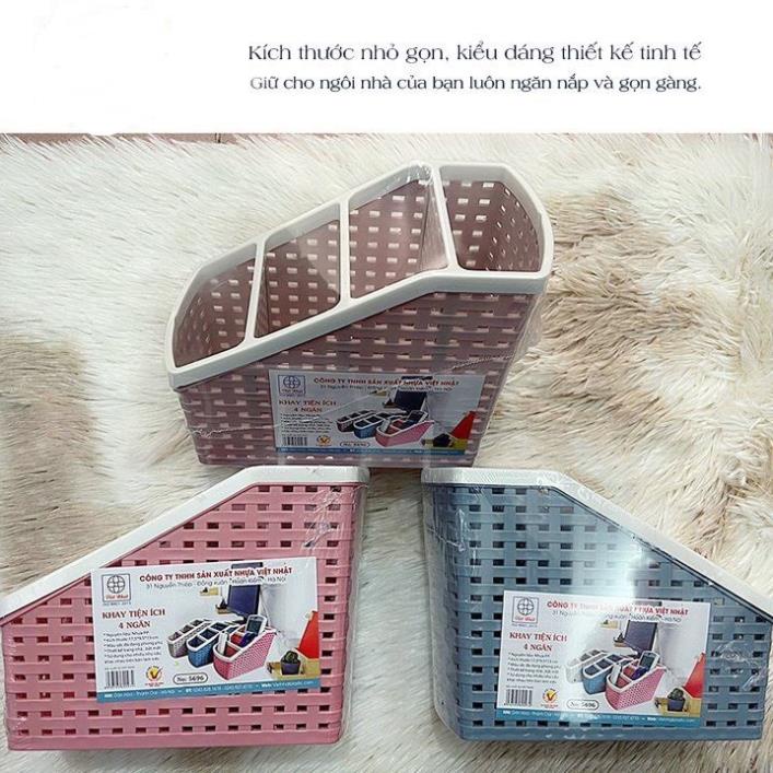Khay nhựa tiện ích 4 ngăn Việt Nhật, khay 4 ngăn để bàn đựng bút, đồ dùng đa năng, hàng Cao Cấp Bền Đẹp