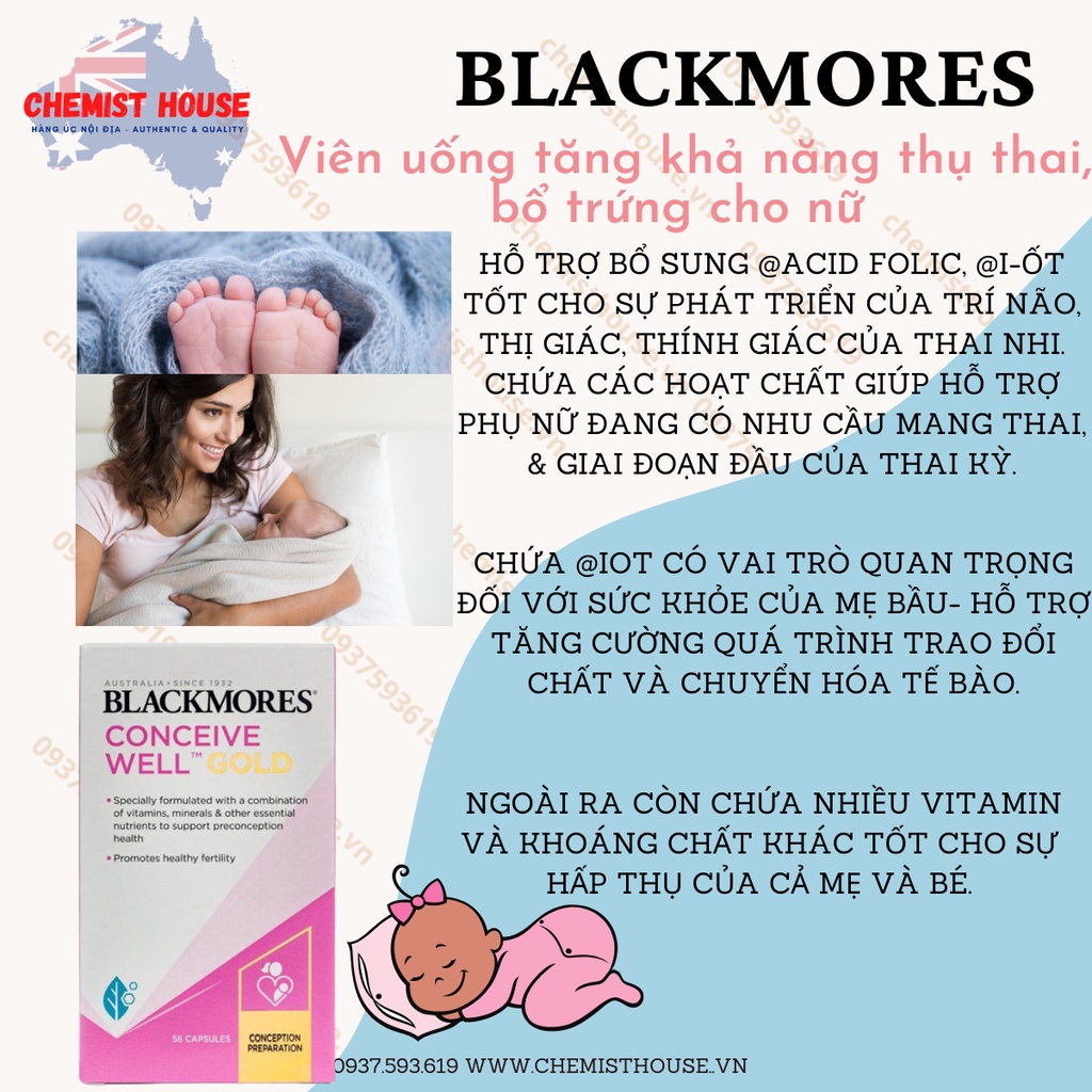 Combo tăng thụ thai Úc Blackmores Conceive Well Gold + Conceive Well Men đầy đủ dưỡng chất thiết yếu cho bố mẹ