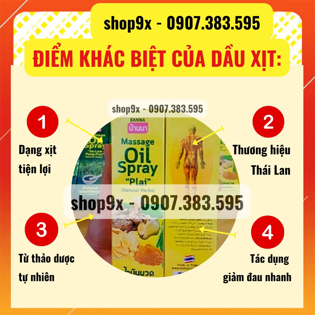 Dầu Xịt Gừng Nóng Xoa Bóp Giảm Đau - Đầu Xịt Phun Sương 300ml - BANNA OIL SPRAY NATURAL HERBS Thái Lan