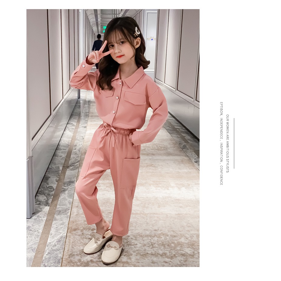 Set Quần Dài Và Áo Dài Tay Phong Cách Hàn Quốc Cho Nữ ☑️ Bộ đồ thu đông size đại cho bé gái (3 - 12 tuổi, 30-35-40-45kg)