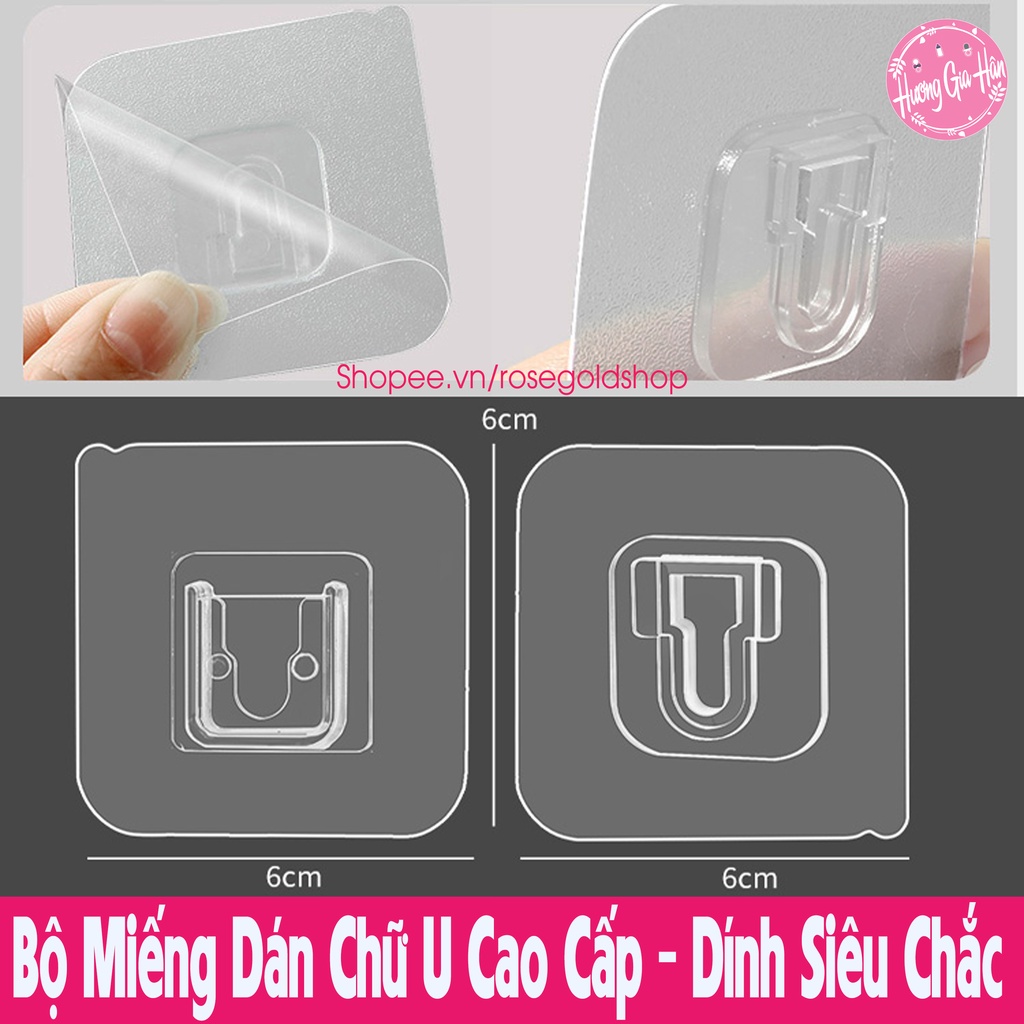 Set 2 Miếng Dán Tường Móc Cài Đa Năng Treo Kệ, Treo Tranh, Treo Đồ Cao Cấp - Miếng Dán Chữ U - Dính Siêu Chắc