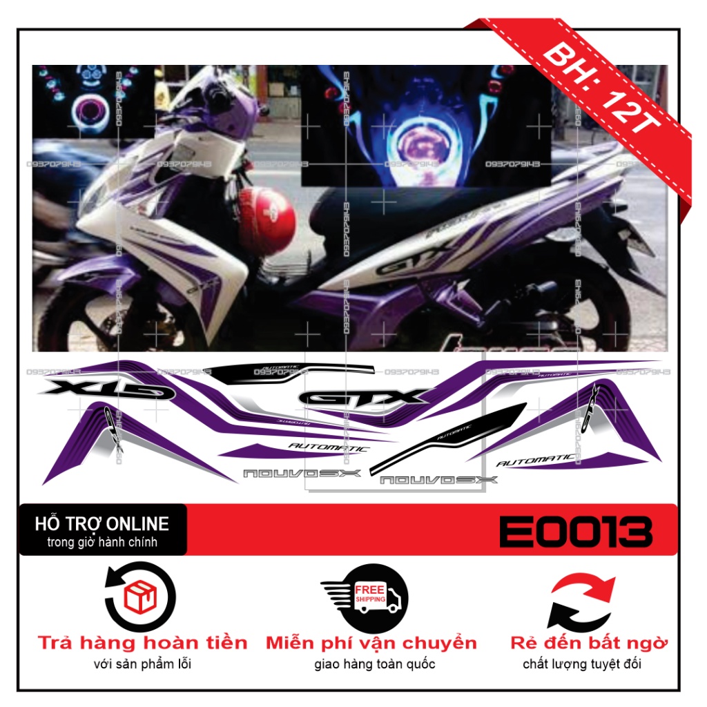 TEM XE NOUVO 5 GTX TRẮNG TÍM -- SHIN DECAL 2