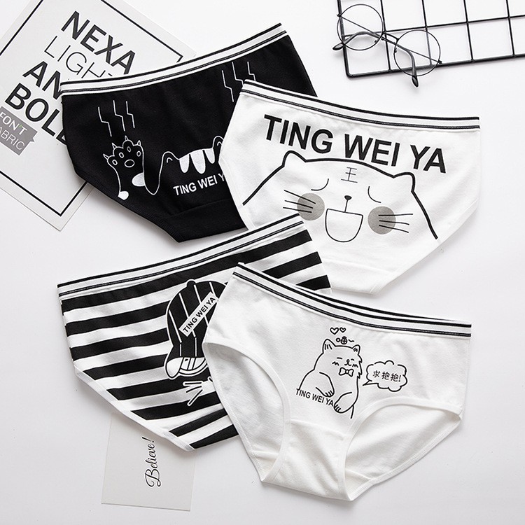 Quần lót 100% cotton in họa tiết thoáng khí dễ thương cho nữ
