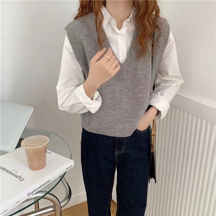Áo gile len nữ croptop hàn quốc dáng ulzzang cổ v - 103