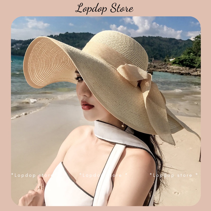 Mũ nón cói đi biển nữ vành lớn đai nơ phong cách vintage chống nắng –LOPDOP OFFICAL