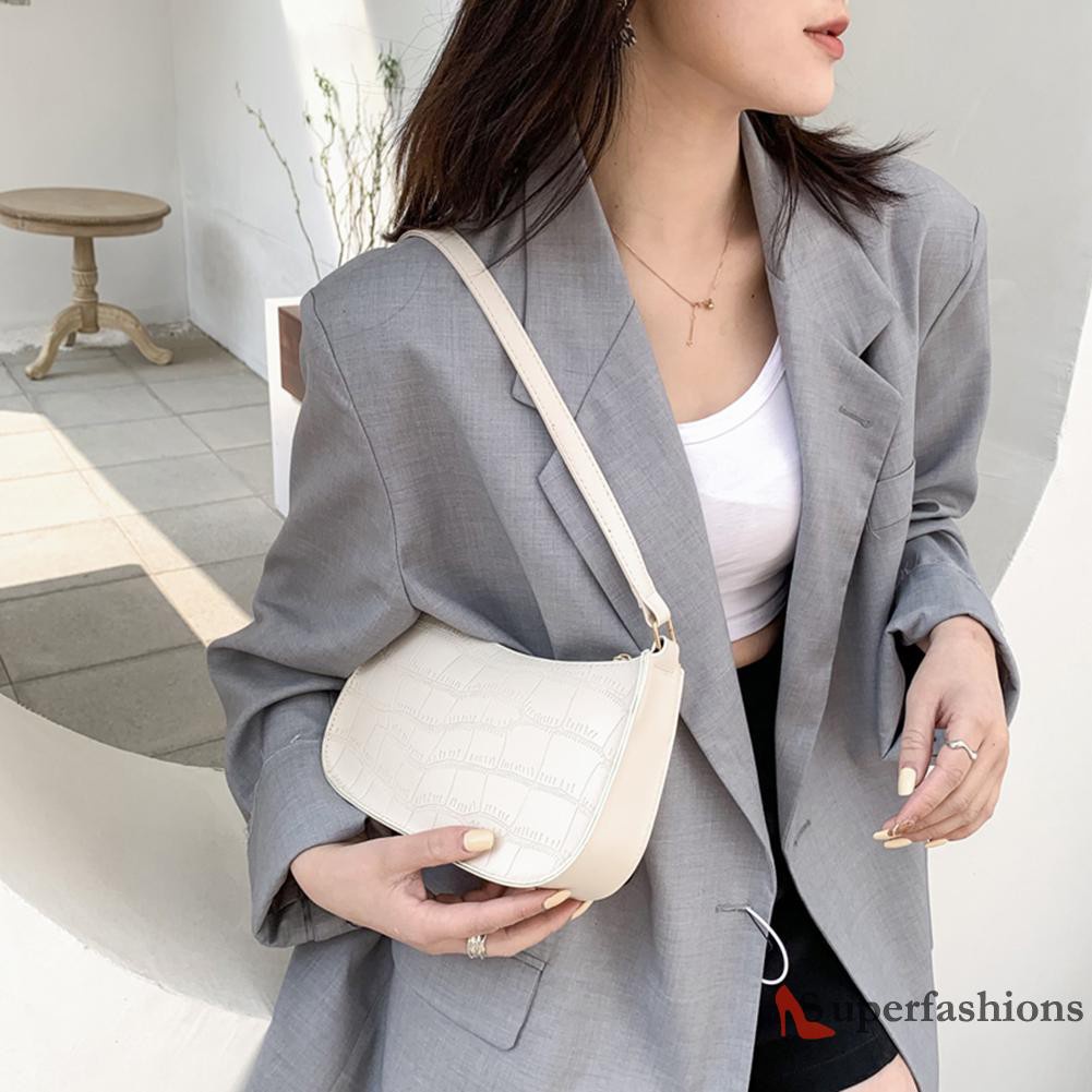 【Hot Sale】Fashion Women Alligator Pattern Pure Color Shoulder Underarm Bag PU Handbag