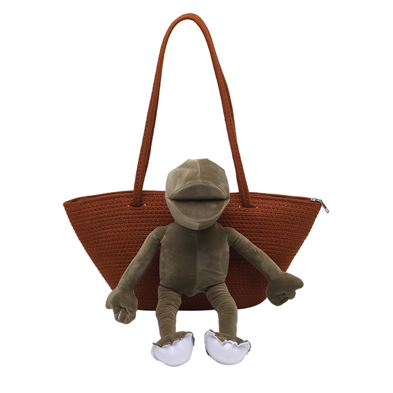 Túi Đeo Vai Cỡ Lớn Bằng Sợi Rơm Hình Ếch Dệt Tay Tùy Chỉnh Mới Cho Nữ