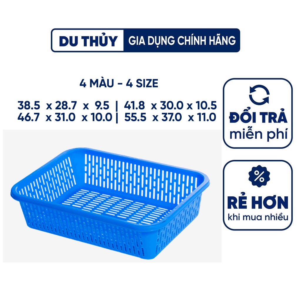 Rổ chữ nhật thấp 4 size đựng vật dụng, đựng dụng cụ đa năng