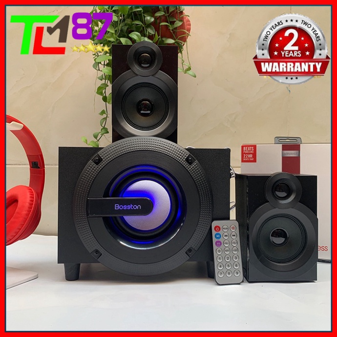 Loa Máy Vi Tính Đèn LED Bluetooth Bass Công Suất Lớn 2.1 BOSSTON T-3700BT - Loa Nghe Nhạc PC Laptop Để Bàn Mini Có Dây