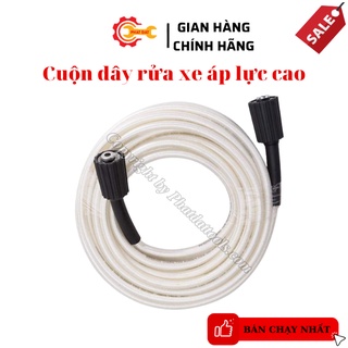 Cuôn dây rửa xe cao áp 10m-15m-20m cho máy rửa xe-Tặng kèm khớp nối dài dây rửa xe-Màu Trắng