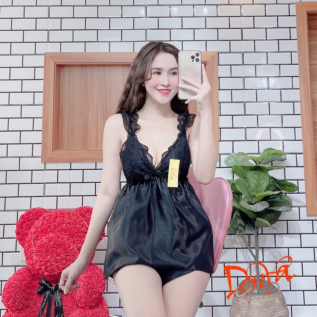 Đồ ngủ sexy bigsize không mút 2 dây phối ren, mịn mịn, quyến rủ, DN2