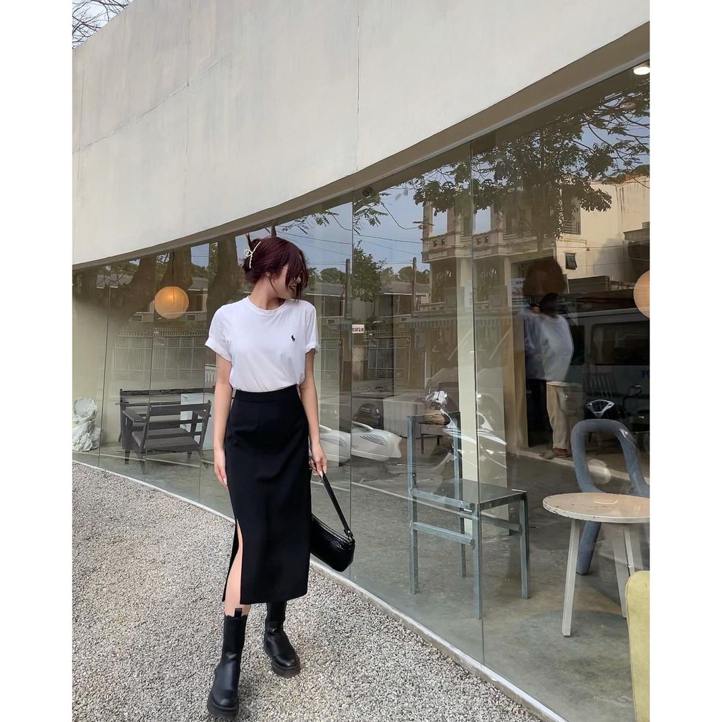 Chân váy midi đen xẻ tà 14THANG2STUDIO