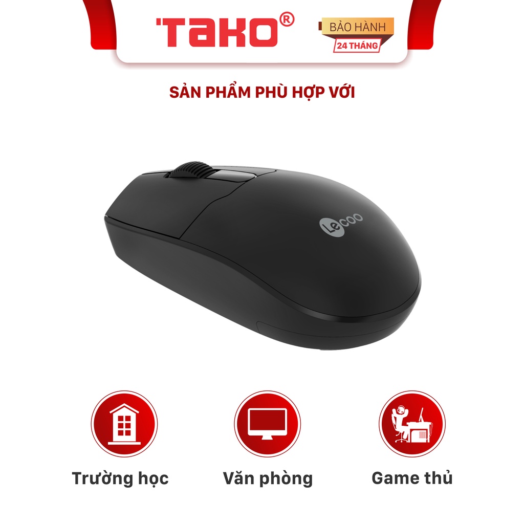 Chuột máy tính không dây LECOO WS204 dành cho dân văn phòng . Chính hãng, BH 24 tháng