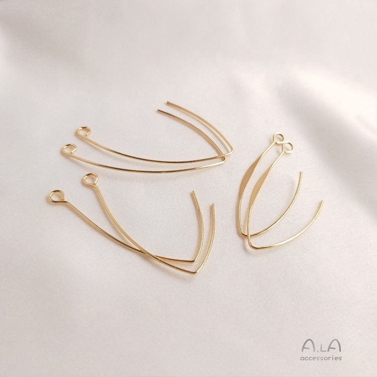 [Little Blu] Bông Tai Móc Dài Hình Chữ V Bằng Đồng 14K Màu Vàng Cá Tính Hợp Thời Trang