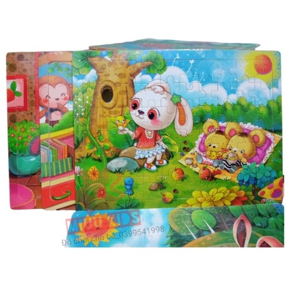 Tranh Ghép Gỗ Chủ Đề Chú Thỏ Con Cho Bé Gái Loại Lớn Bằng Gỗ Cao Cấp