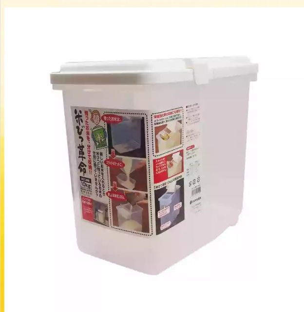 THÙNG ĐỰNG GẠO MÀU TRẮNG -  10KG, NẮP BẬT, CÓ BÁNH XE - NHẬT NK