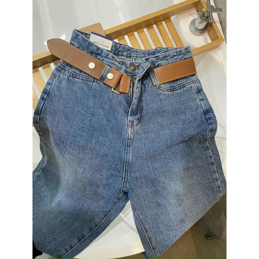 Quần jeans nữ baggy kèm đai túi nhỏ Đ64, quần bò lưng cao form đi học ulzzang