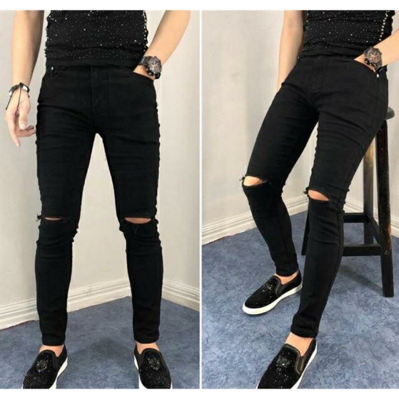 Quần jean nam Hàn Quốc rách gối và khóa kéo ống quần MS30