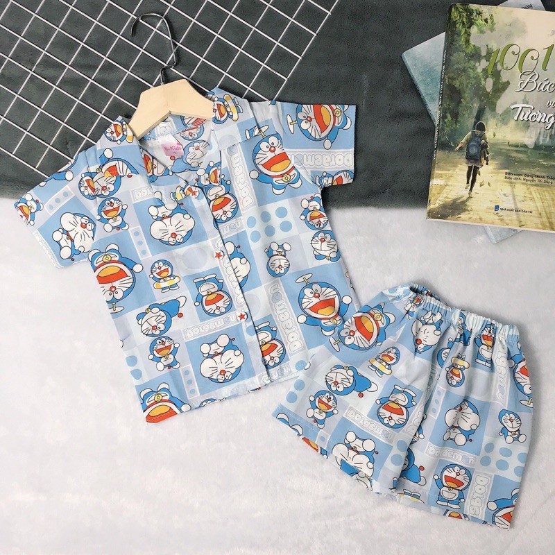 Bộ ngủ pijama vải lụa tay ngắn quần đùi cho bé trai bé gái (10-22kg) - Hirokids
