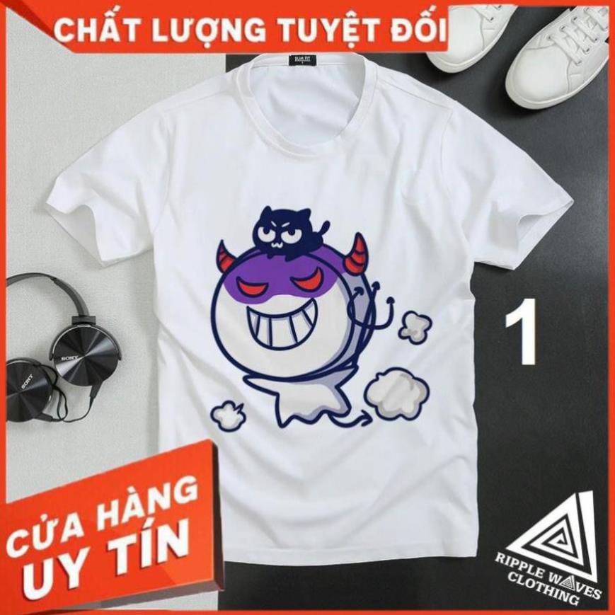 In hình Con Ma Vui Vẻ, ghost smile - Áo thun Cotton nam, nữ tay ngắn, cổ tròn